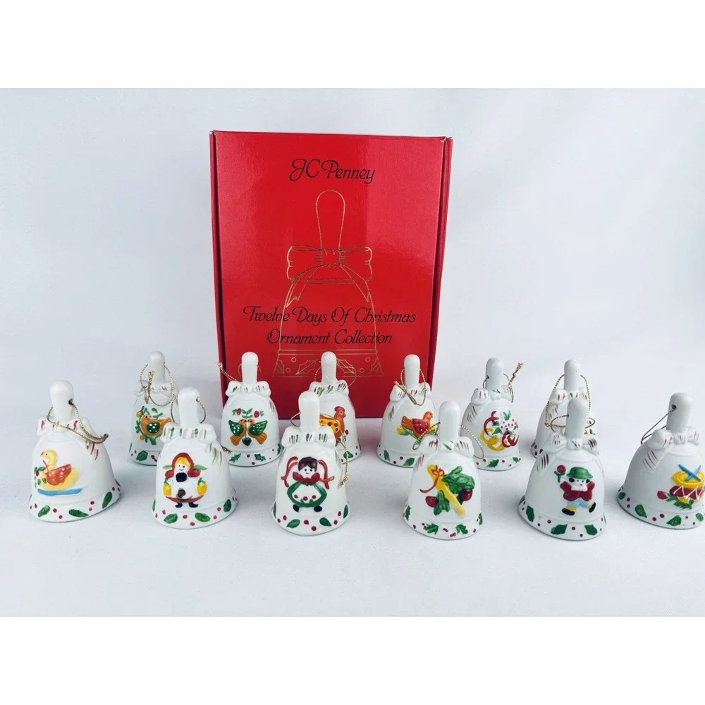 Vintage JC Penney 12 Days of Christmas Porcelain Hand‎ Painted Bells Collection